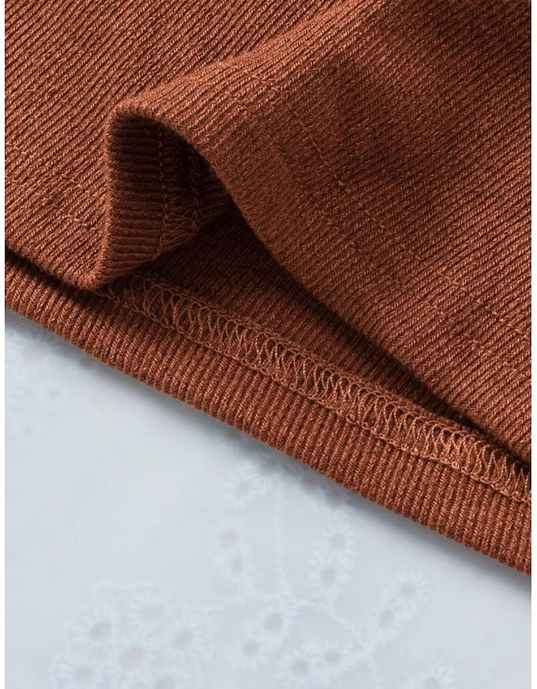 Brown Ribbed Peekaboo Cutout Long Sleeve Top