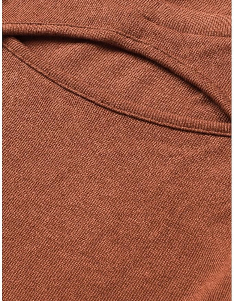 Brown Ribbed Peekaboo Cutout Long Sleeve Top