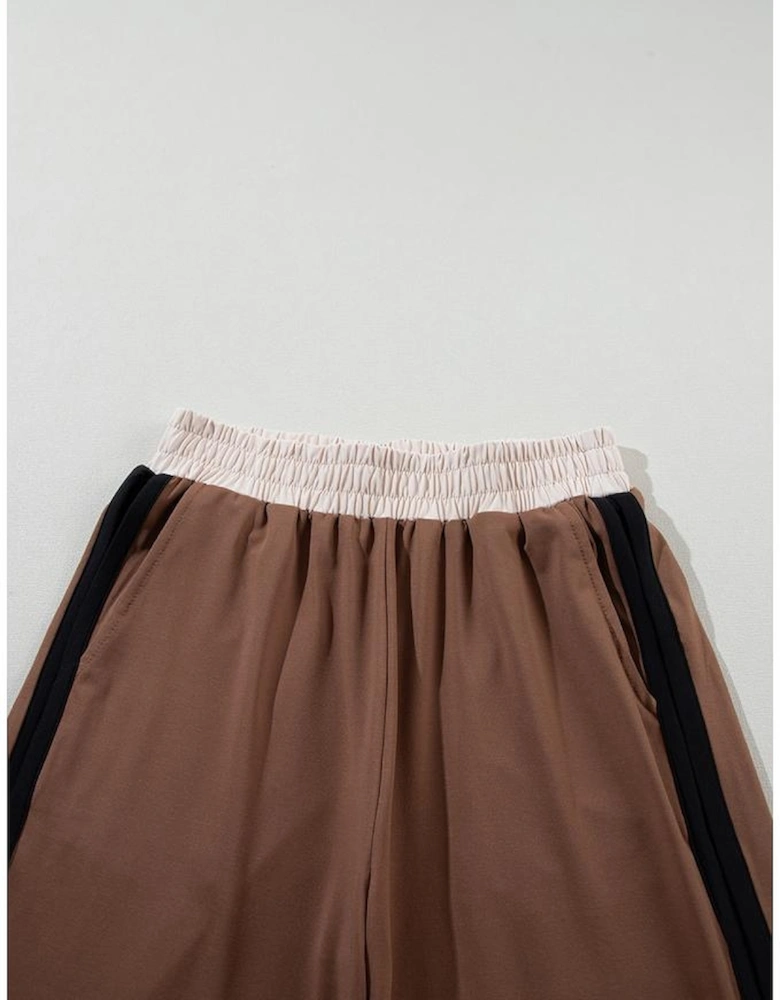 Chestnut Color Block Detail Casual Two-piece Outfit