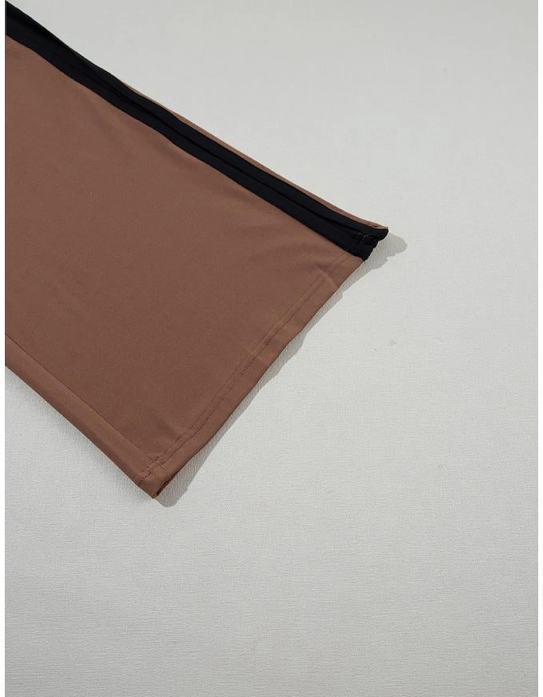 Chestnut Color Block Detail Casual Two-piece Outfit