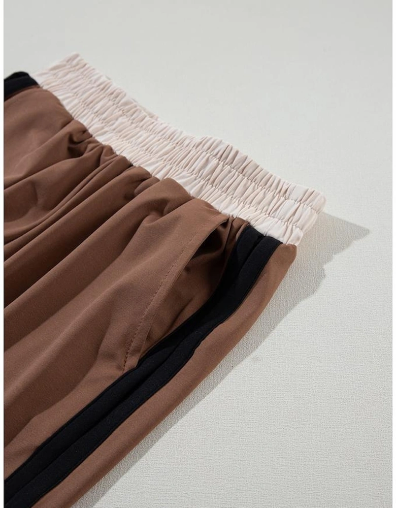 Chestnut Color Block Detail Casual Two-piece Outfit