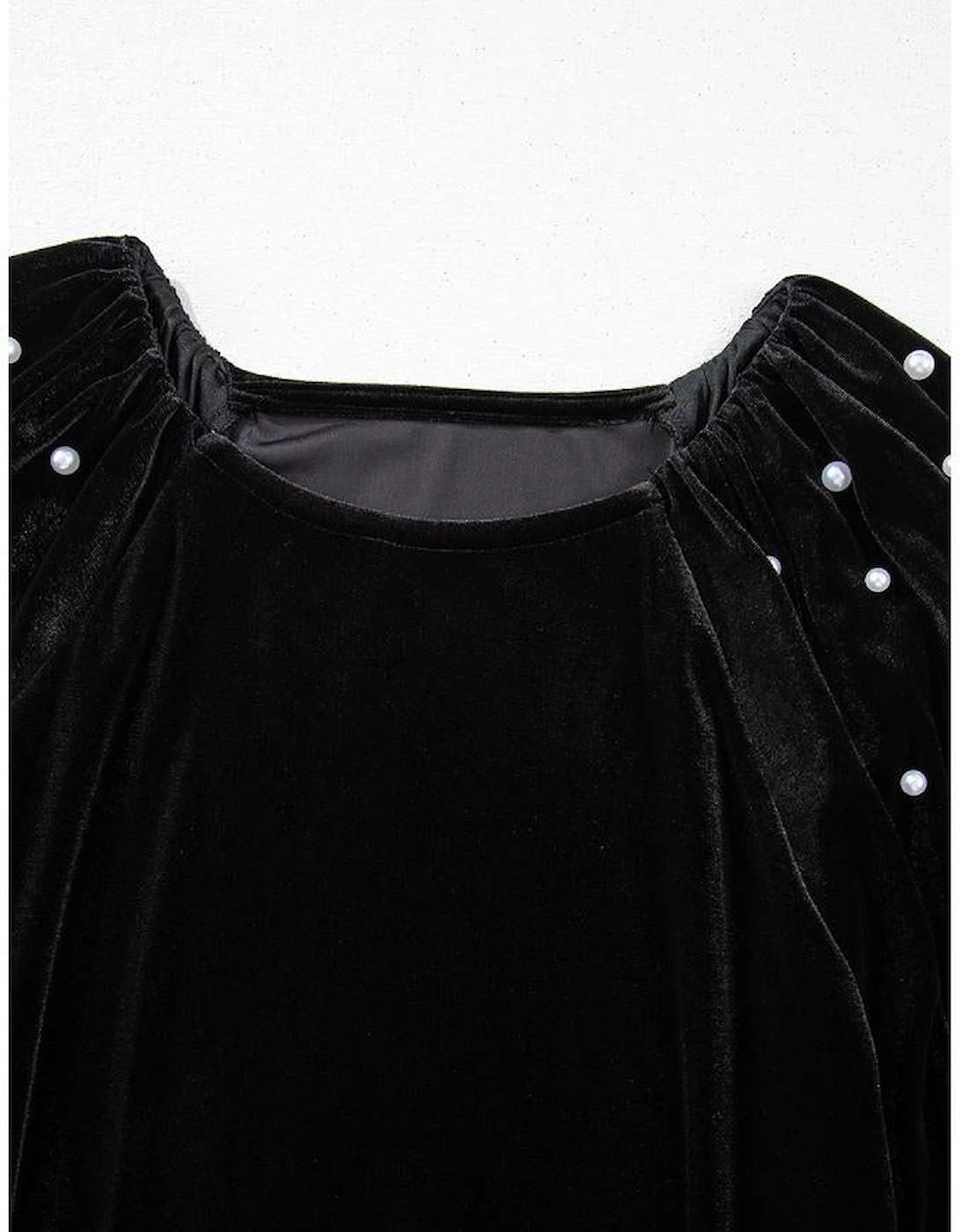 Black Pearl Beaded Half Sleeve Velvet Top