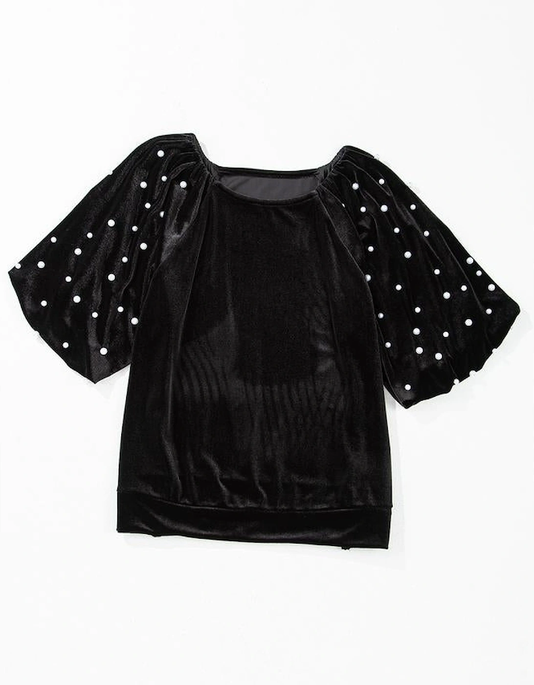 Black Pearl Beaded Half Sleeve Velvet Top, 15 of 14