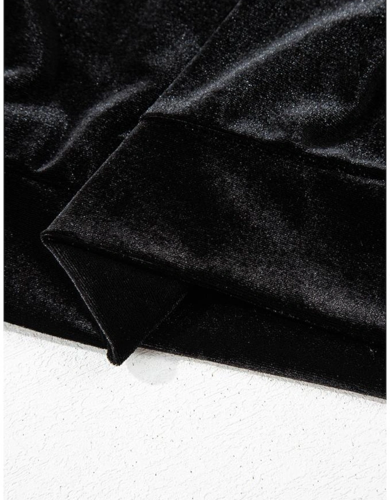 Black Pearl Beaded Half Sleeve Velvet Top