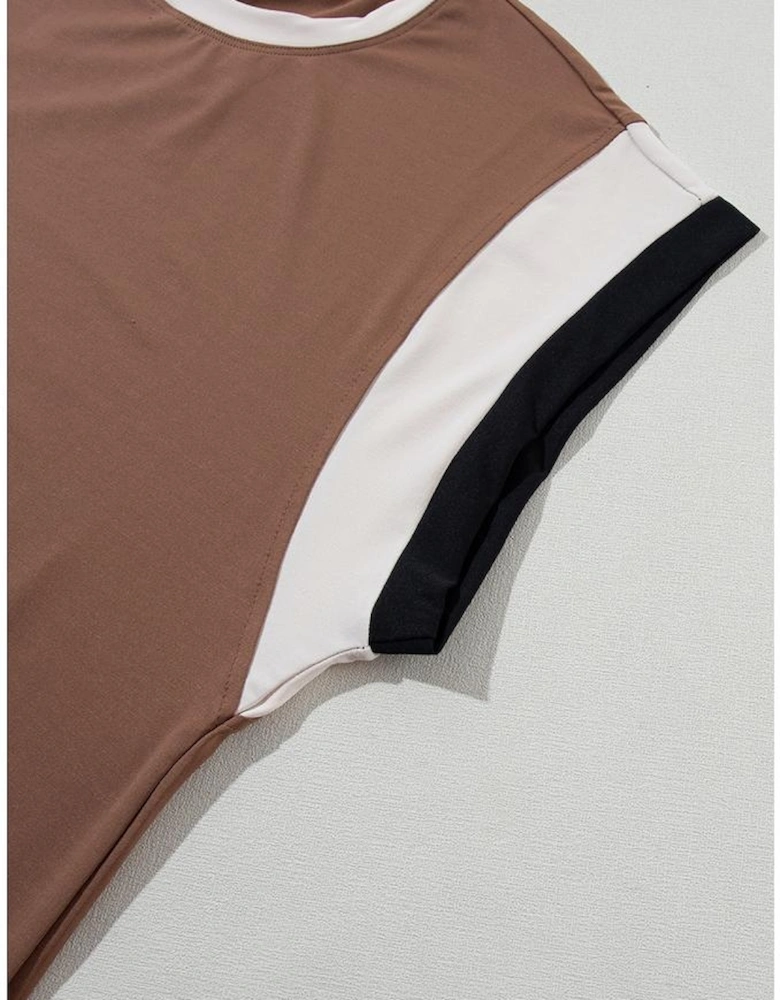 Chestnut Color Block Detail Casual Two-piece Outfit