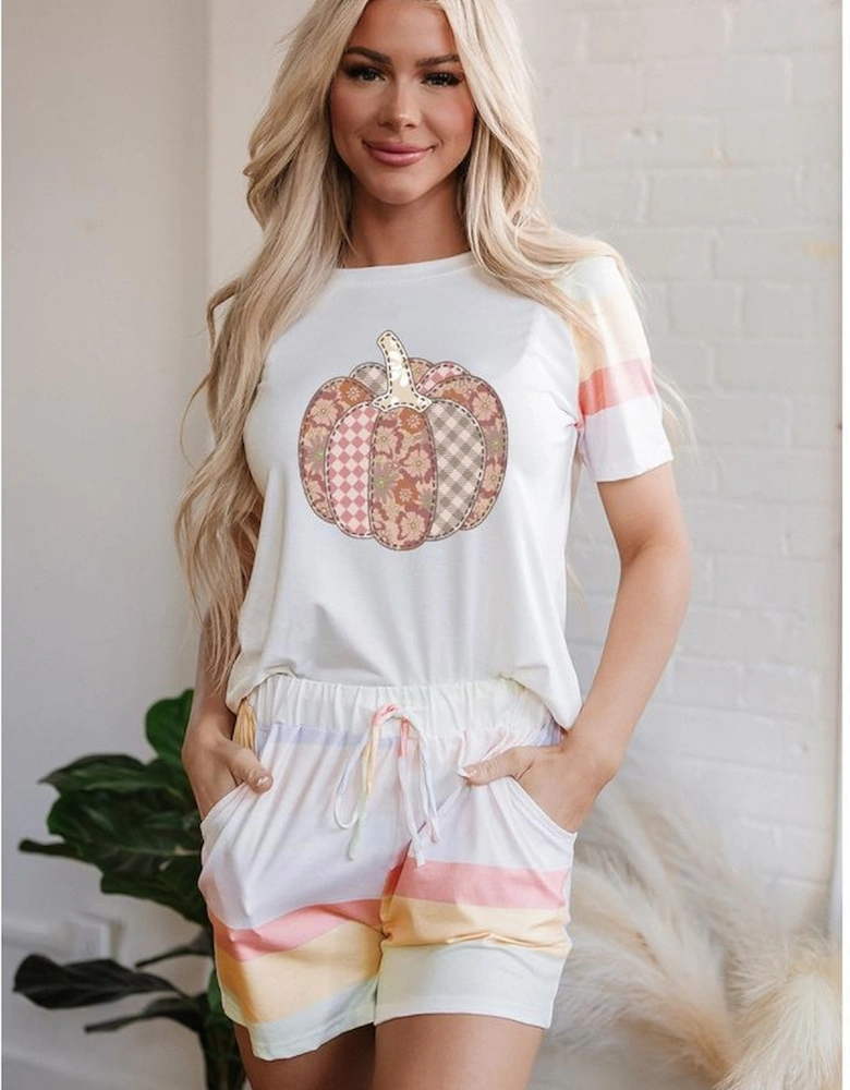 White Pumpkin Graphic Rainbow Rush Shift Tee and Short Loungewear