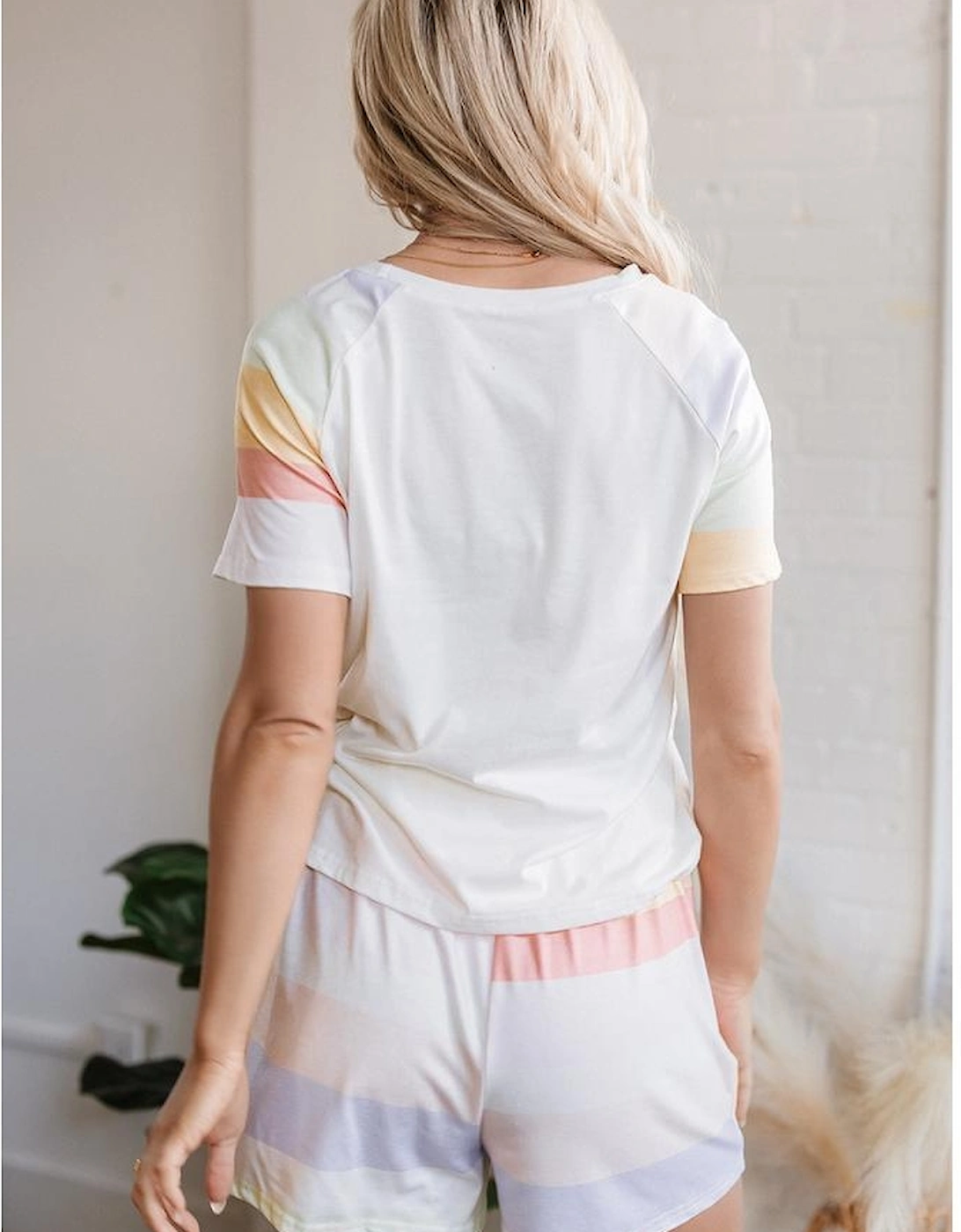 White Pumpkin Graphic Rainbow Rush Shift Tee and Short Loungewear