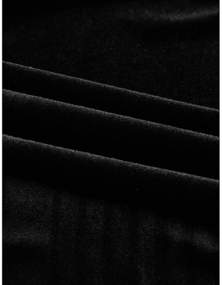 Black Pearl Beaded Half Sleeve Velvet Top