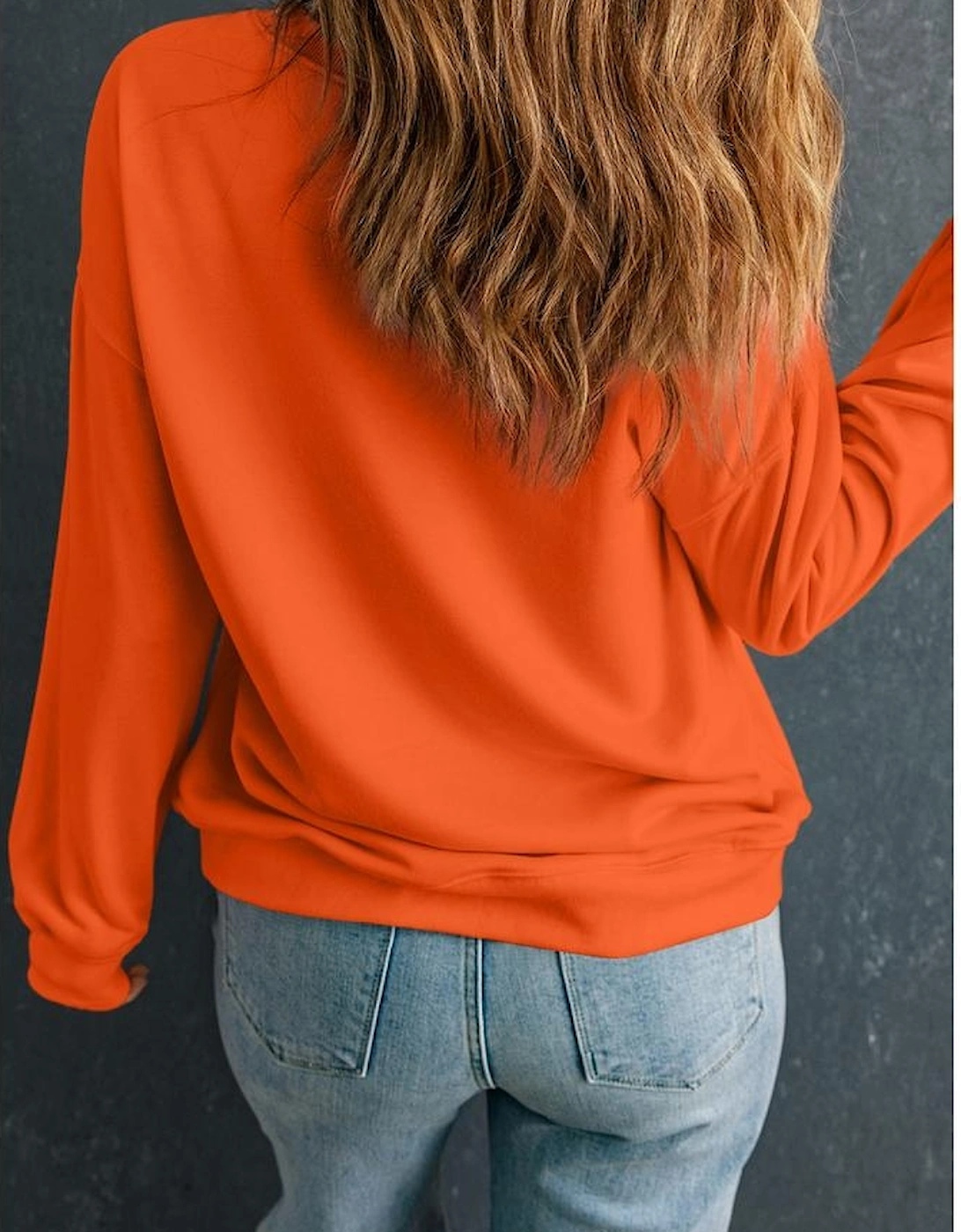 Orange Sequin Halloween Ghost Patched Drop Shoulder Sweatshirt