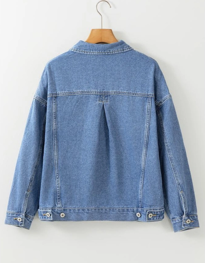 Light Blue Washed Oversize Pocketed Denim Jacket