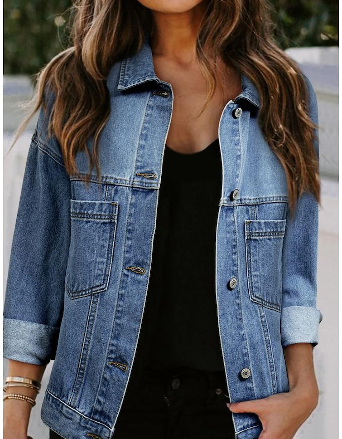 Light Blue Washed Oversize Pocketed Denim Jacket
