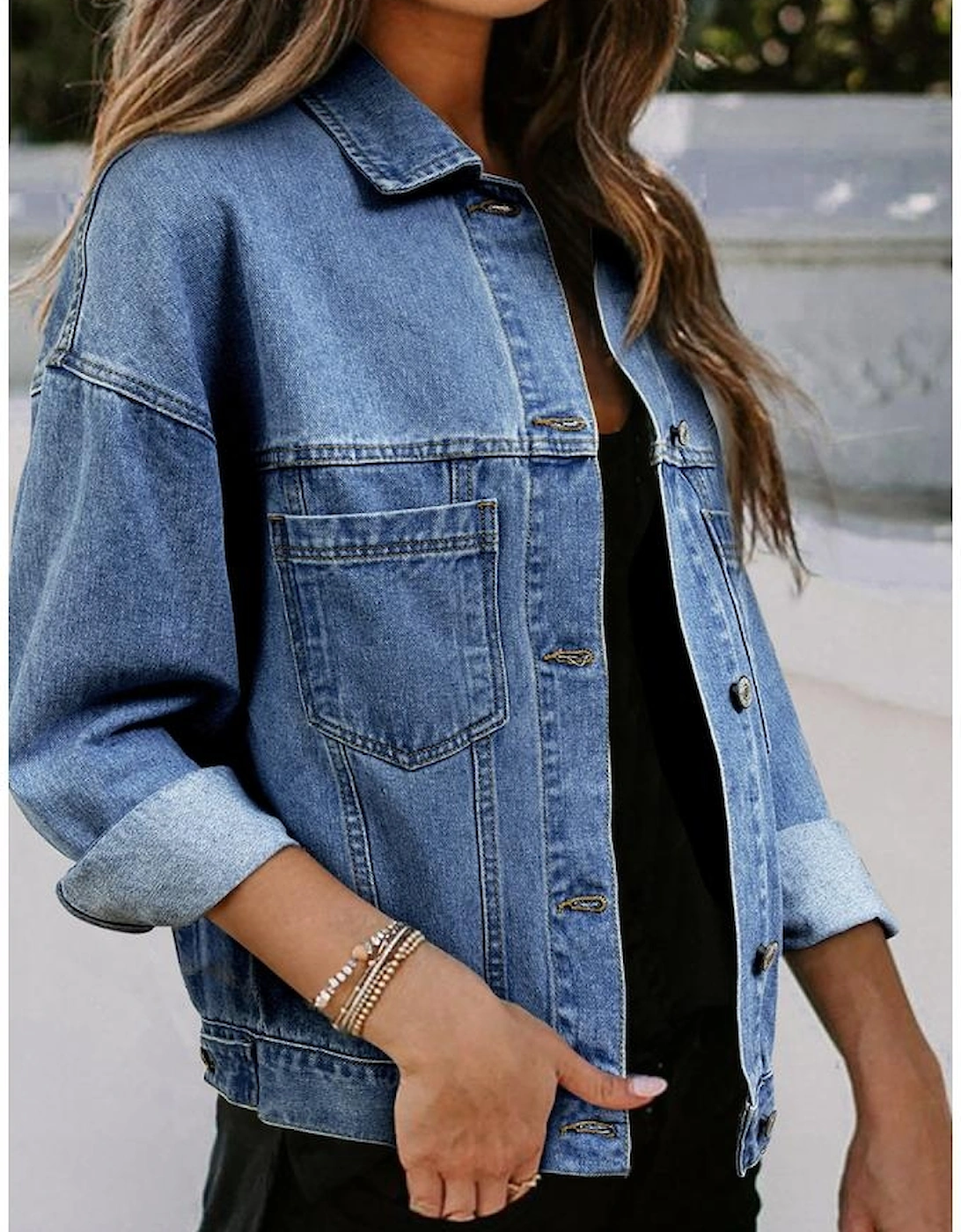 Light Blue Washed Oversize Pocketed Denim Jacket