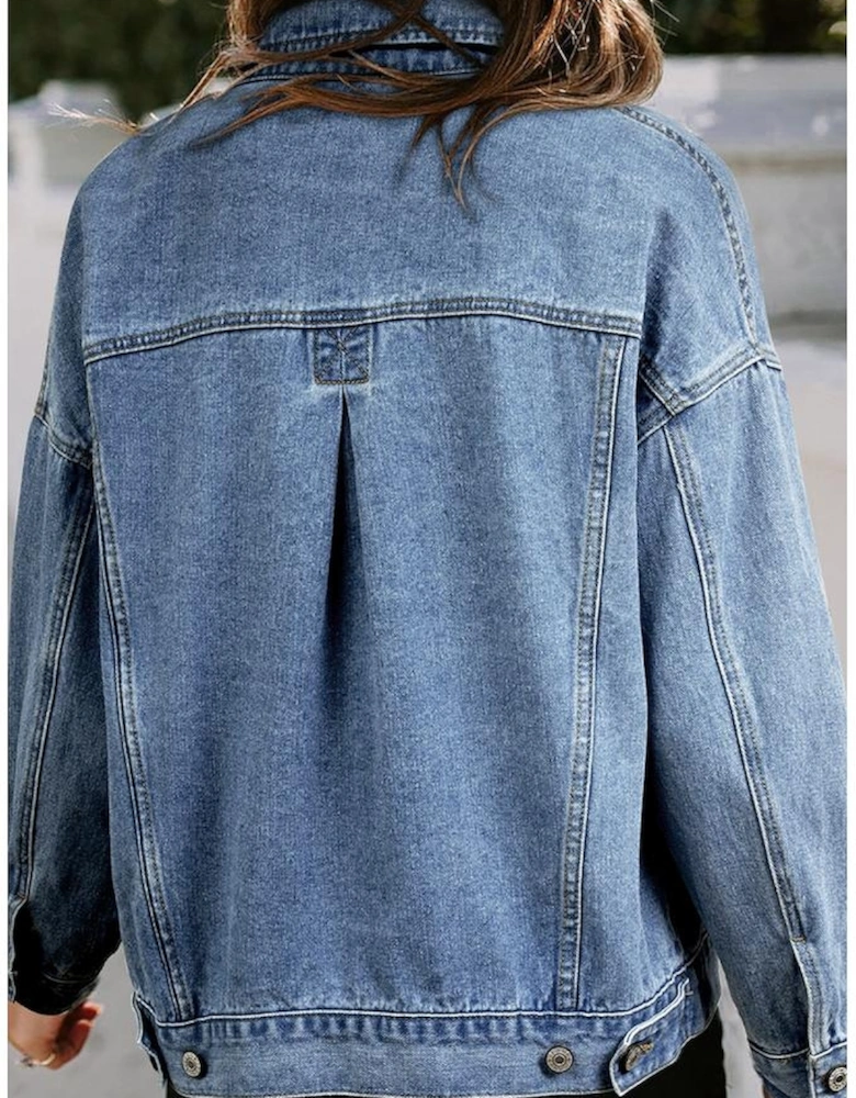 Light Blue Washed Oversize Pocketed Denim Jacket