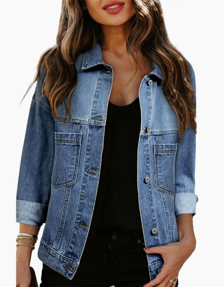 Light Blue Washed Oversize Pocketed Denim Jacket