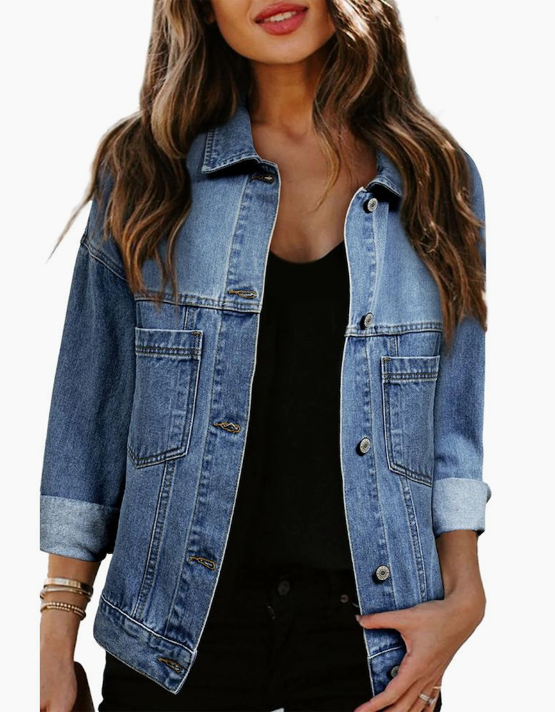 Light Blue Washed Oversize Pocketed Denim Jacket