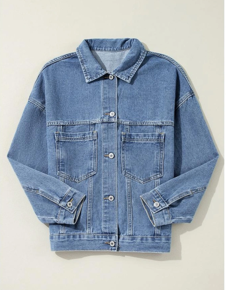 Light Blue Washed Oversize Pocketed Denim Jacket