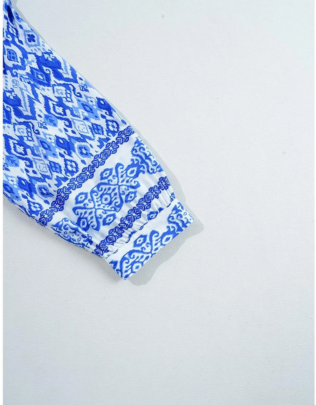Blue Boho Printed 3/4 Sleeve Tied Neck Blouse