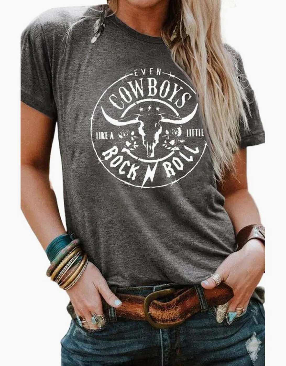 Gray Western Letter Steer Head Graphic Tee
