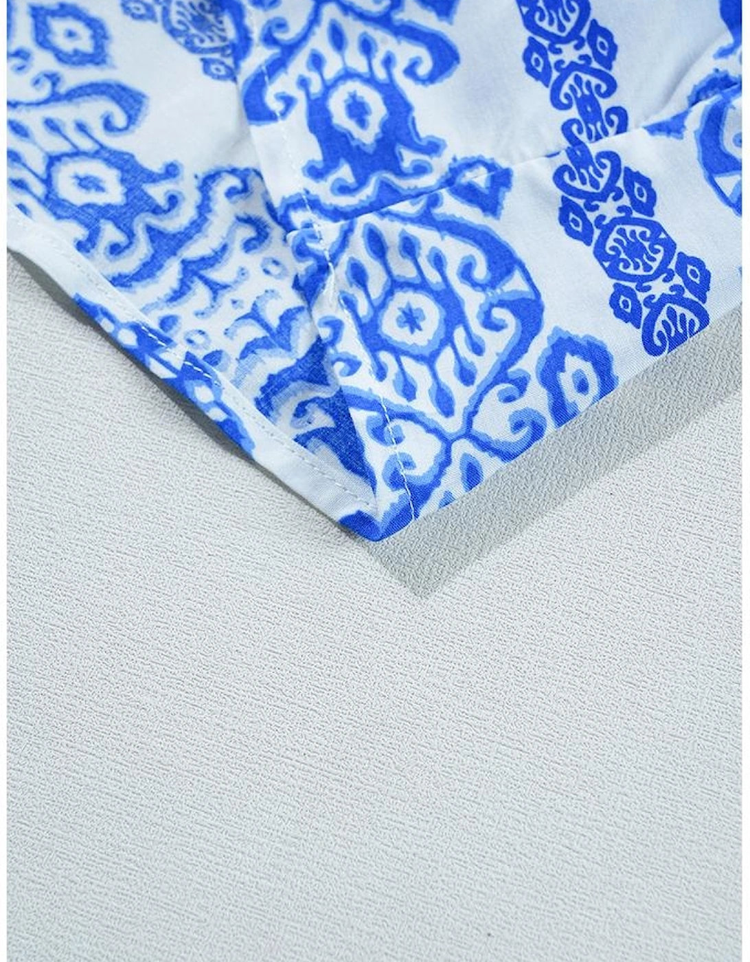 Blue Boho Printed 3/4 Sleeve Tied Neck Blouse