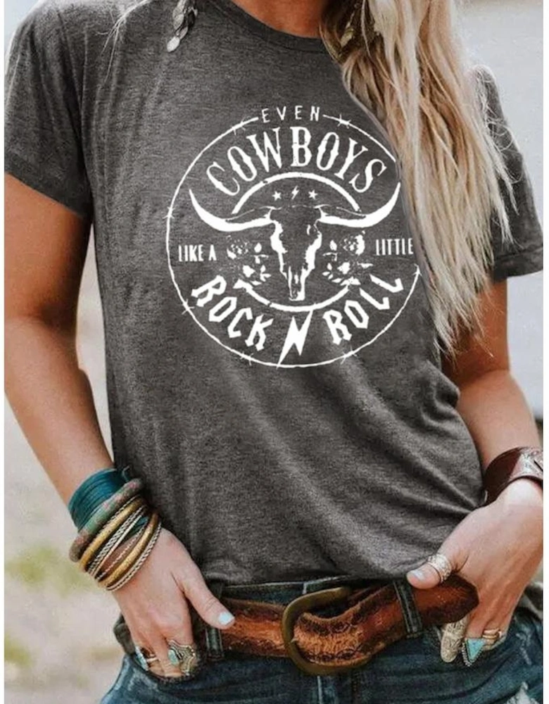 Gray Western Letter Steer Head Graphic Tee