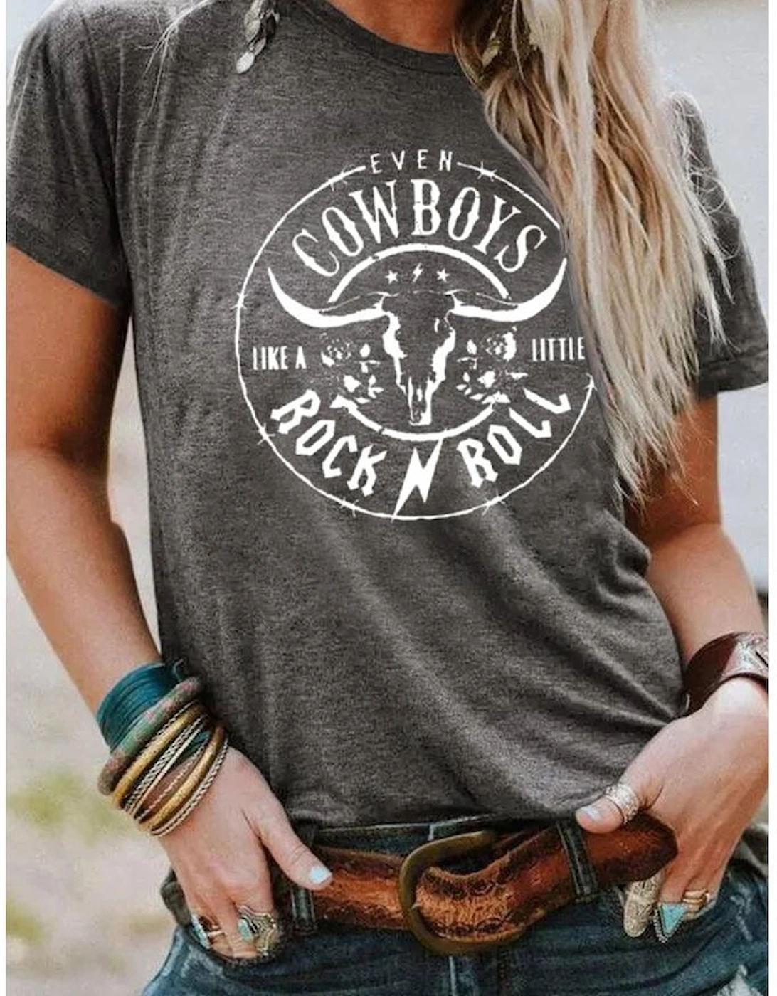 Gray Western Letter Steer Head Graphic Tee