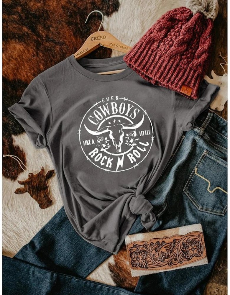Gray Western Letter Steer Head Graphic Tee