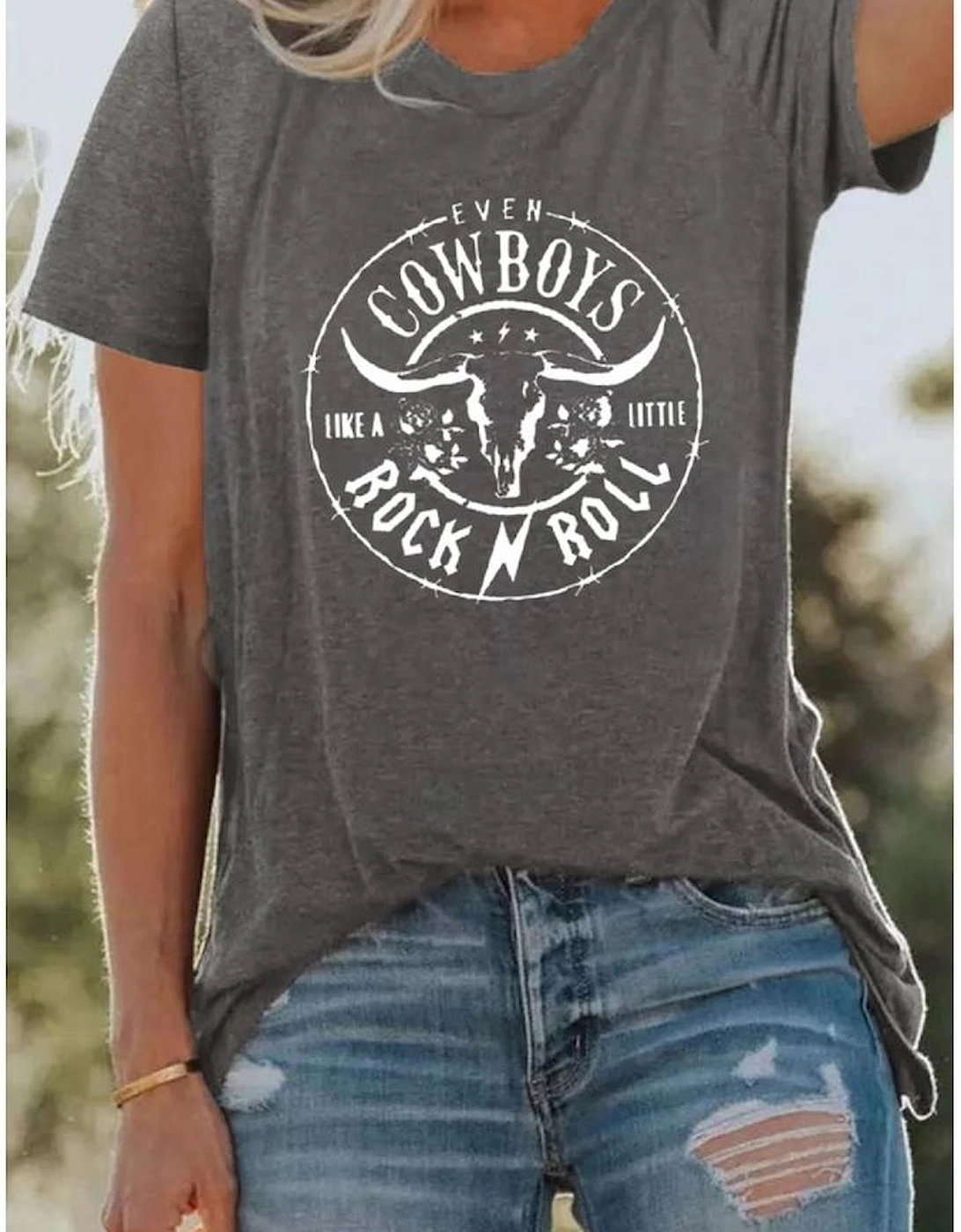 Gray Western Letter Steer Head Graphic Tee