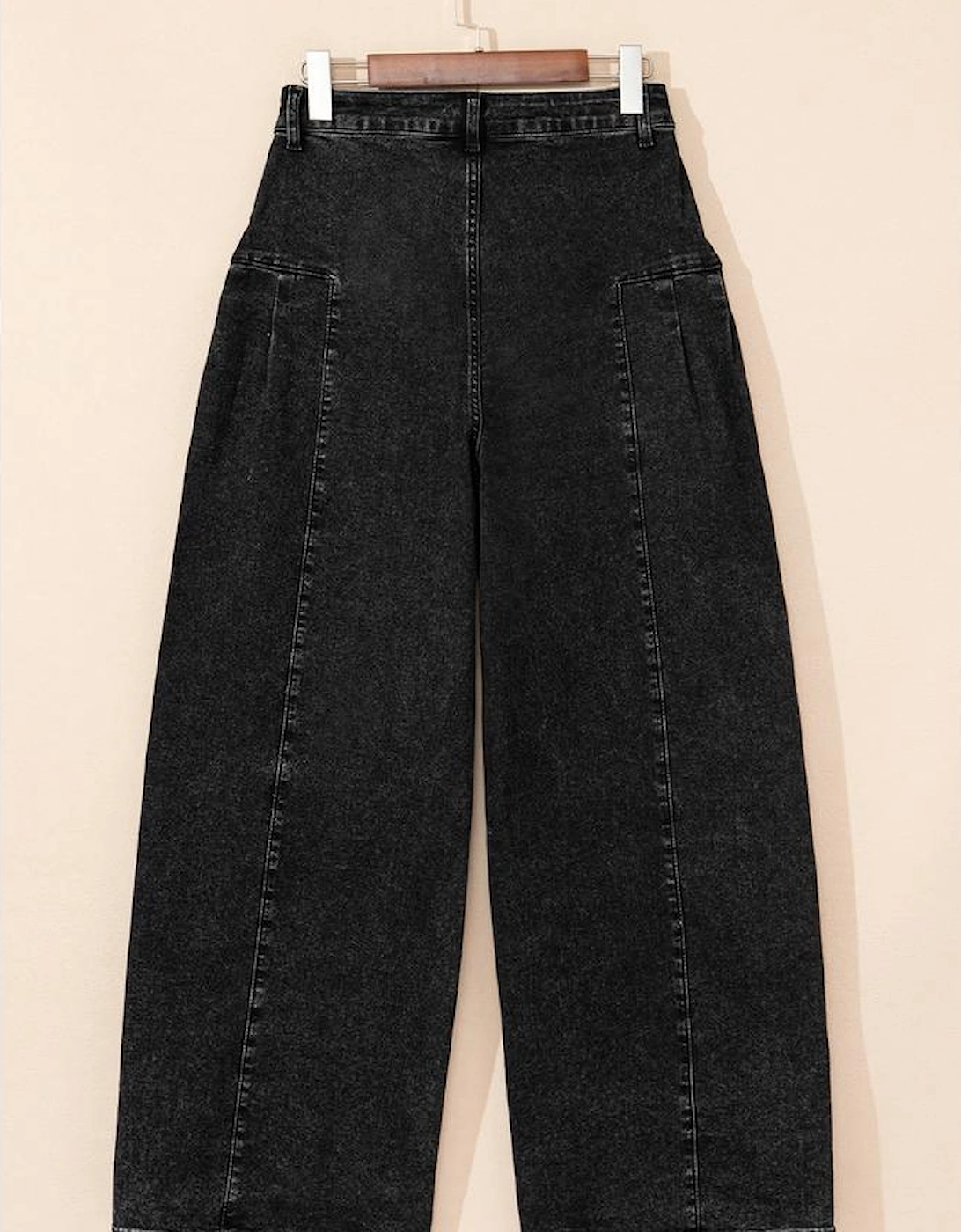 Dark Grey Pleated Wide Leg Mineral Wash Denim Pants