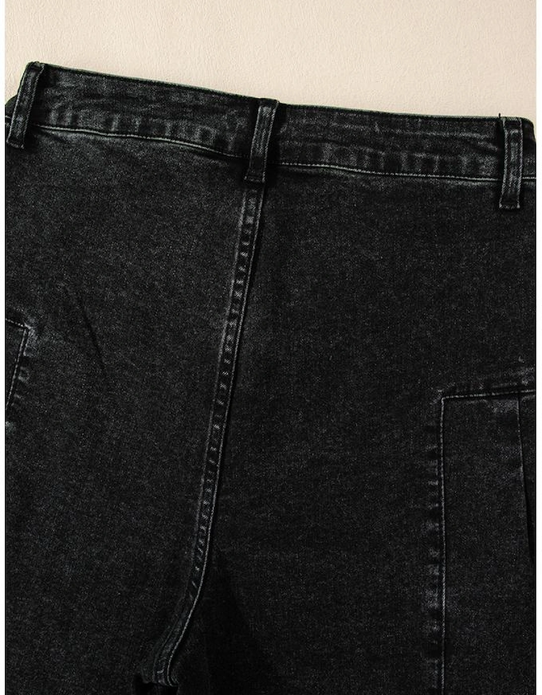 Dark Grey Pleated Wide Leg Mineral Wash Denim Pants