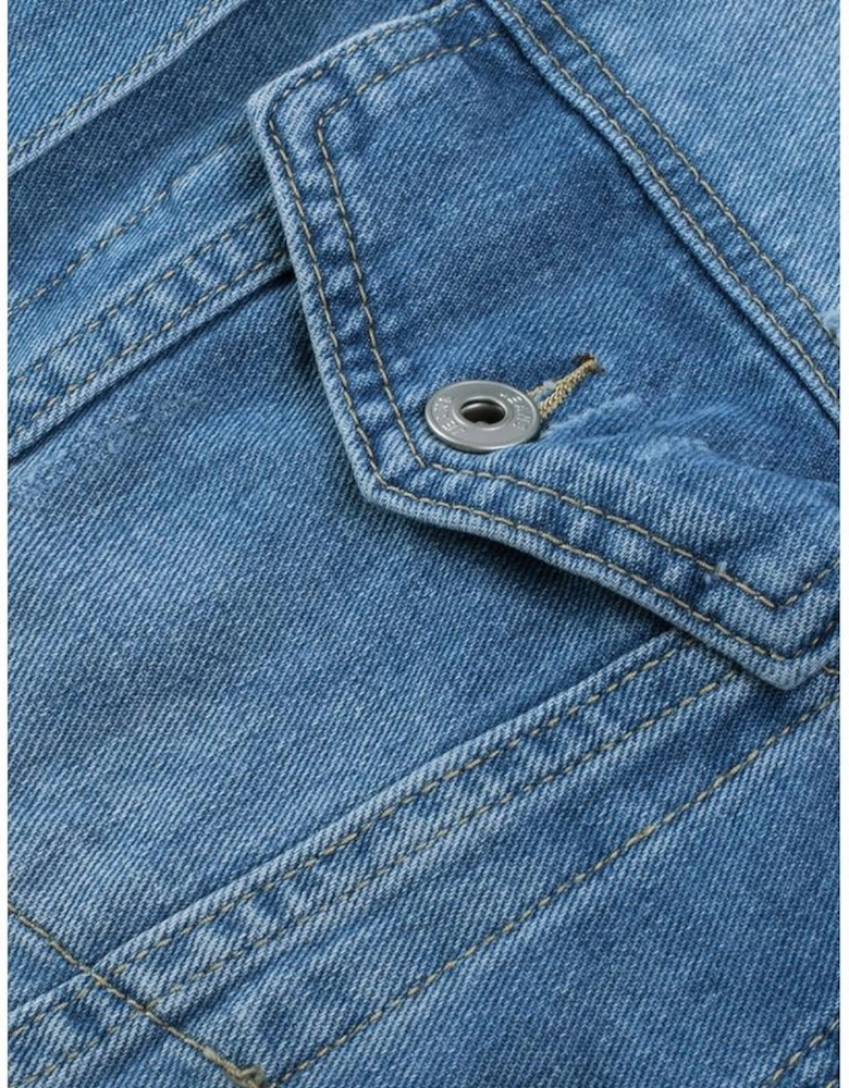 Sky Blue Distressed Contrast Hooded Denim Jacket with Pockets