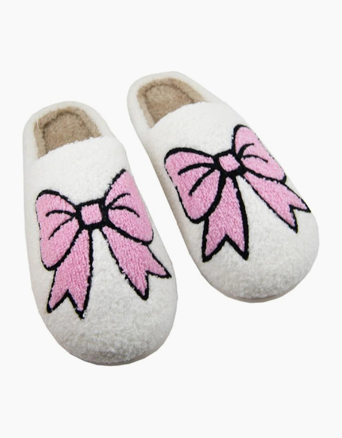 White Cute Bowknot Pattern Fuzzy Winter Home Slippers, 3 of 2