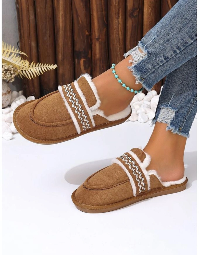 Chestnut Suede Wavy Striped Plush Lined Slippers (Run Small Size Up)