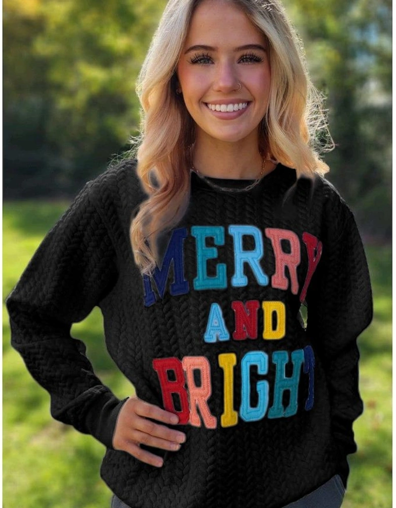 Black Merry And Bright Cable Knit Pullover Sweatshirt