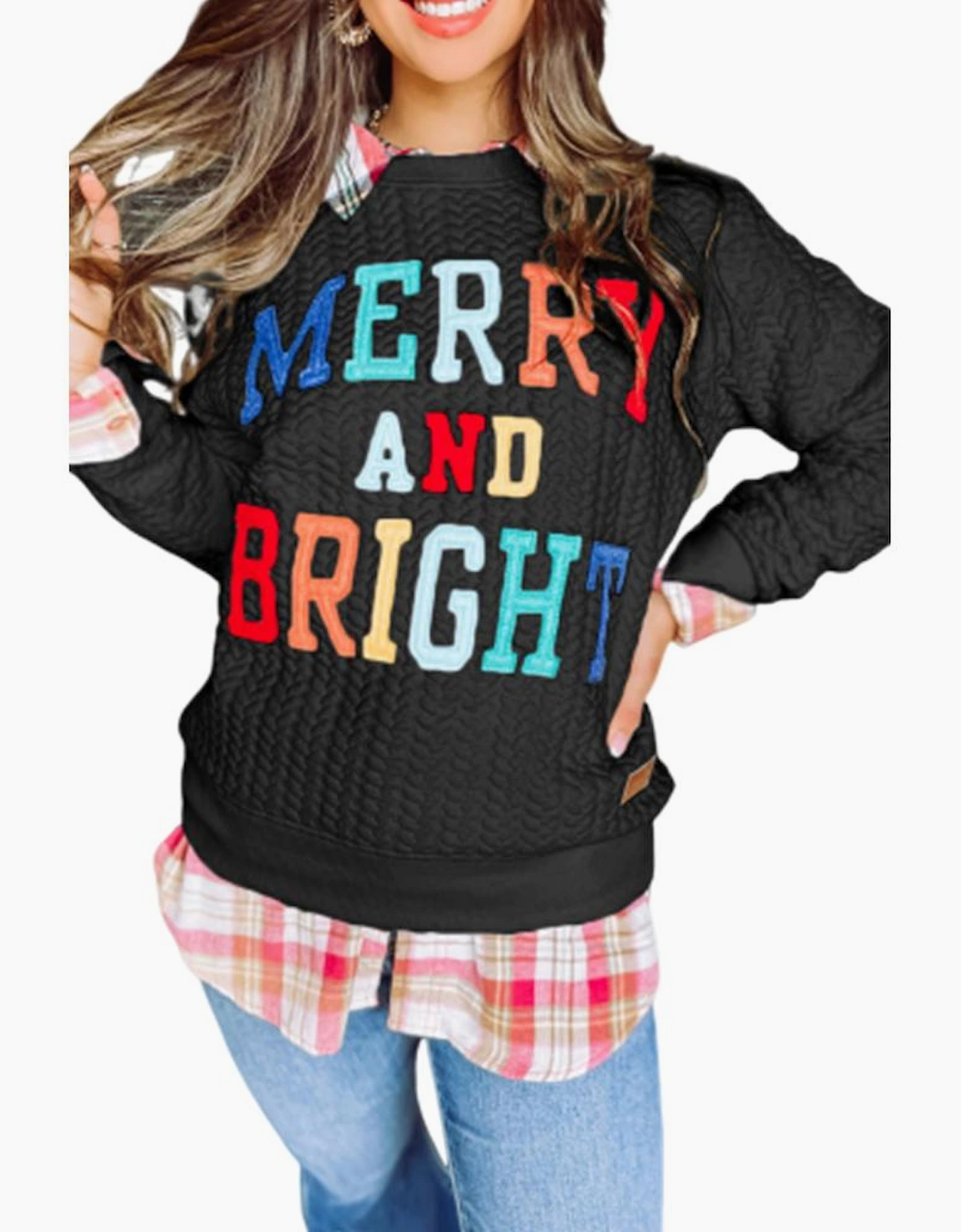 Black Merry And Bright Cable Knit Pullover Sweatshirt