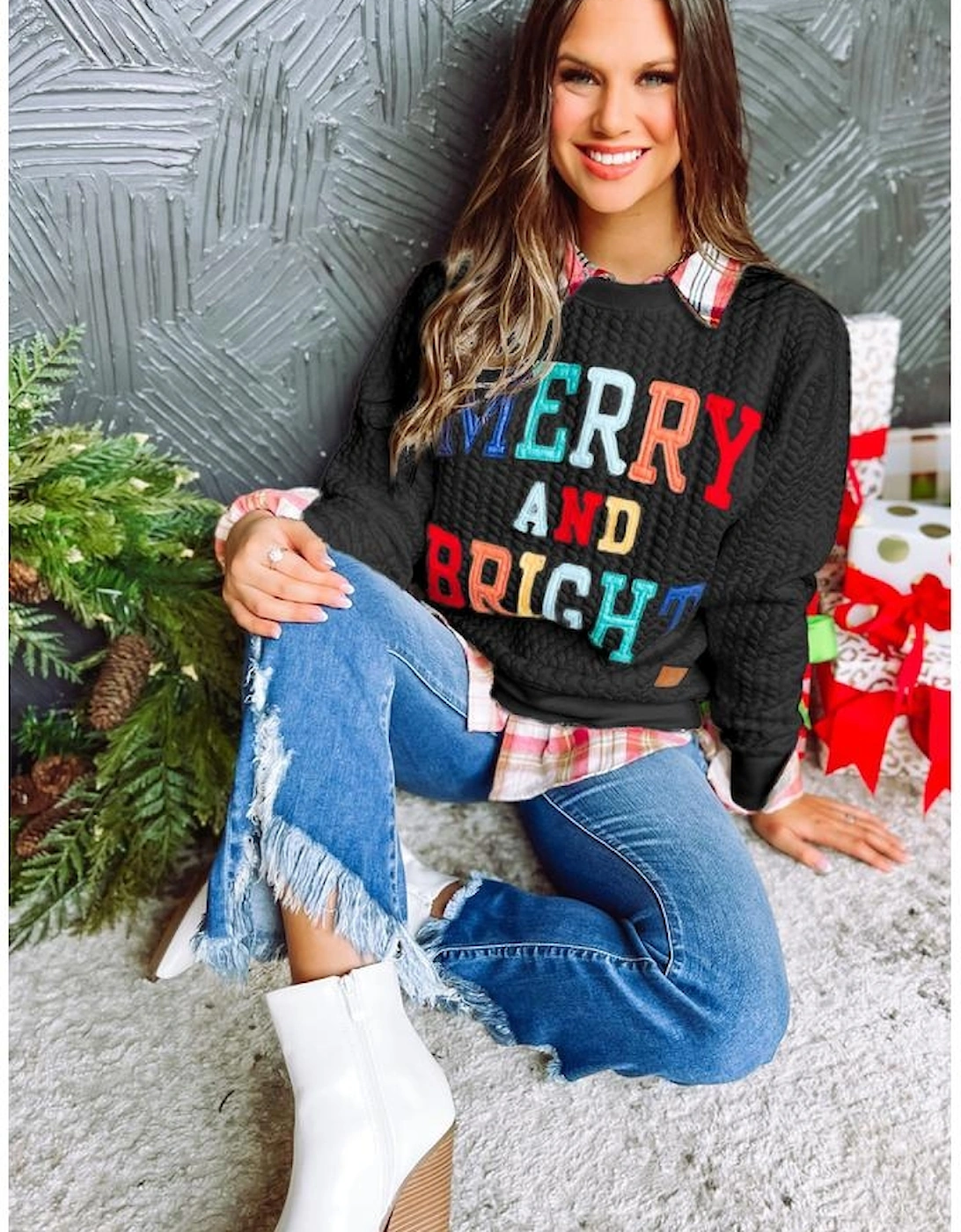 Black Merry And Bright Cable Knit Pullover Sweatshirt