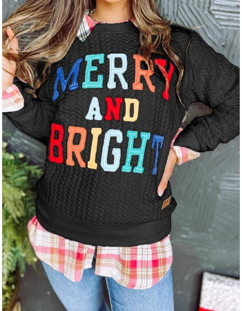 Black Merry And Bright Cable Knit Pullover Sweatshirt