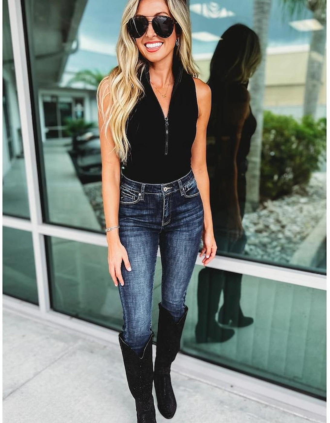 Black Zip up Mock Neck Ribbed Sleeveless Bodysuit