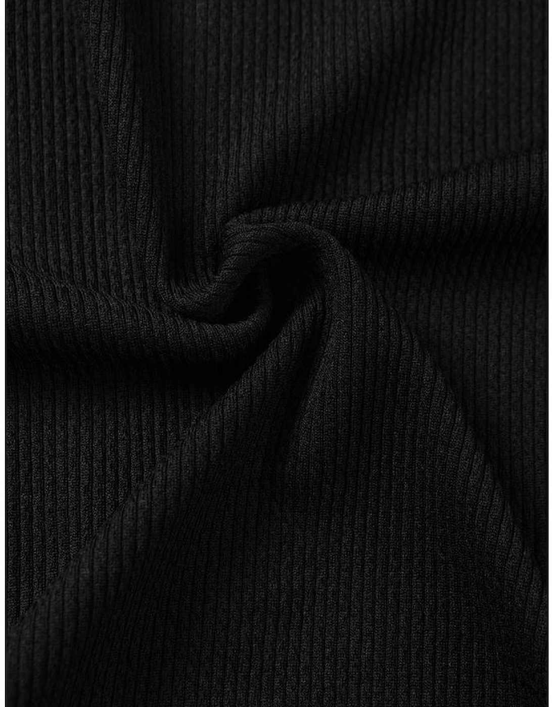 Black Zip up Mock Neck Ribbed Sleeveless Bodysuit