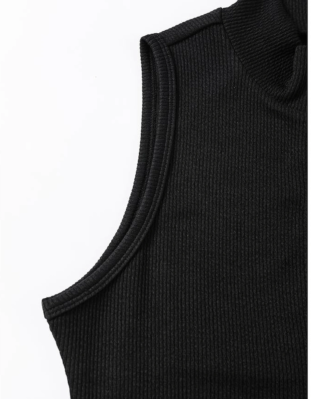 Black Zip up Mock Neck Ribbed Sleeveless Bodysuit