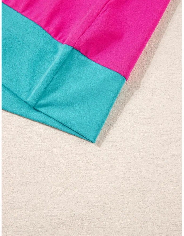 Strawberry Pink Color Block Detail Casual Two-piece Set