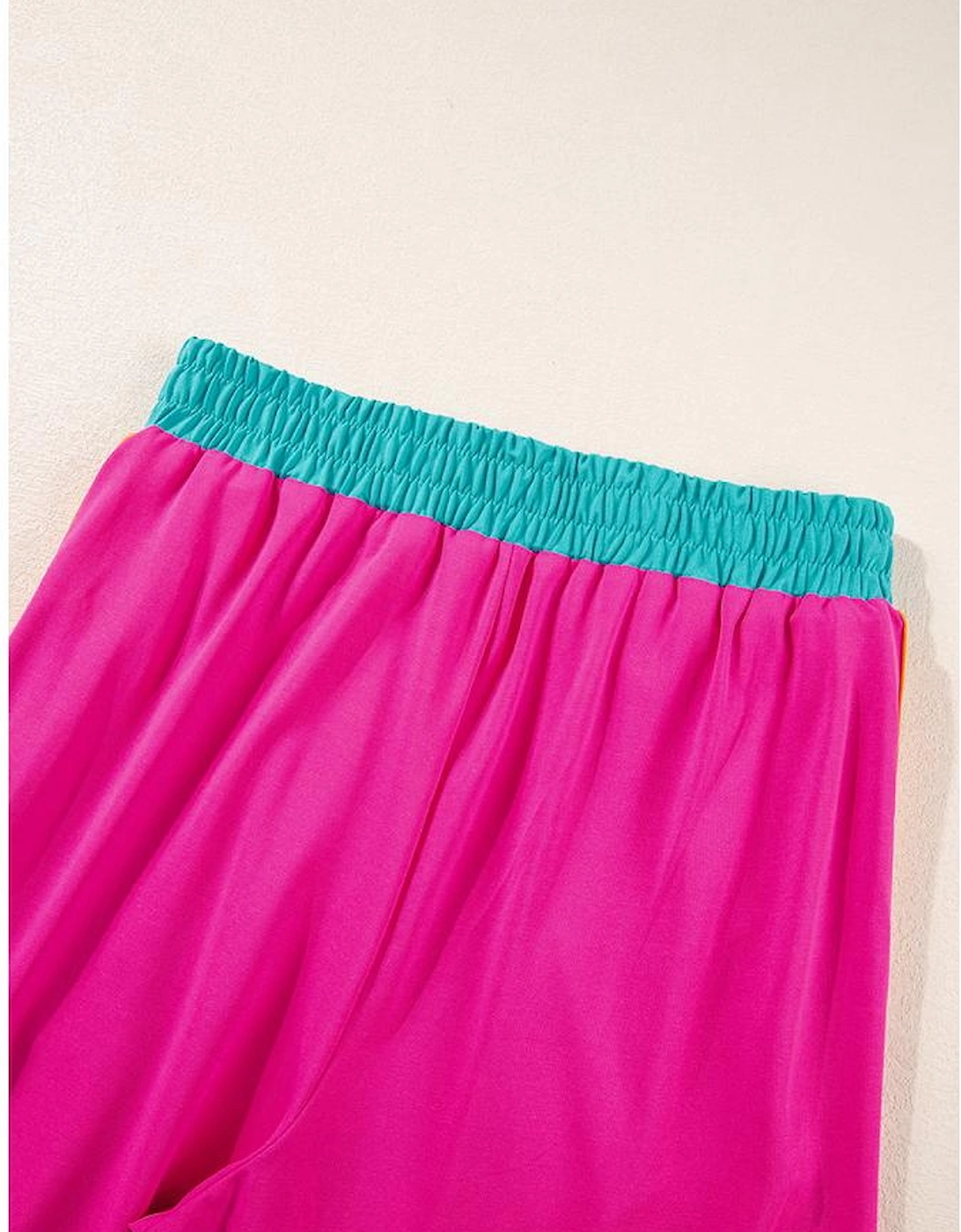 Strawberry Pink Color Block Detail Casual Two-piece Set