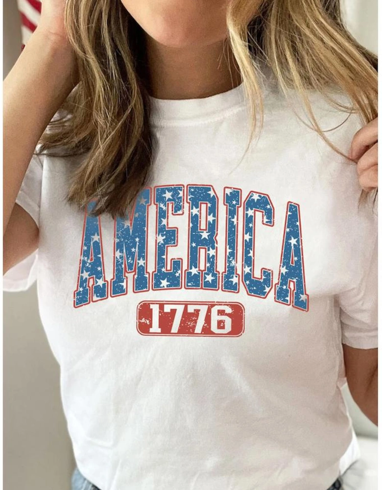 White Star AMERICA 1776 Print Independence Day Tee