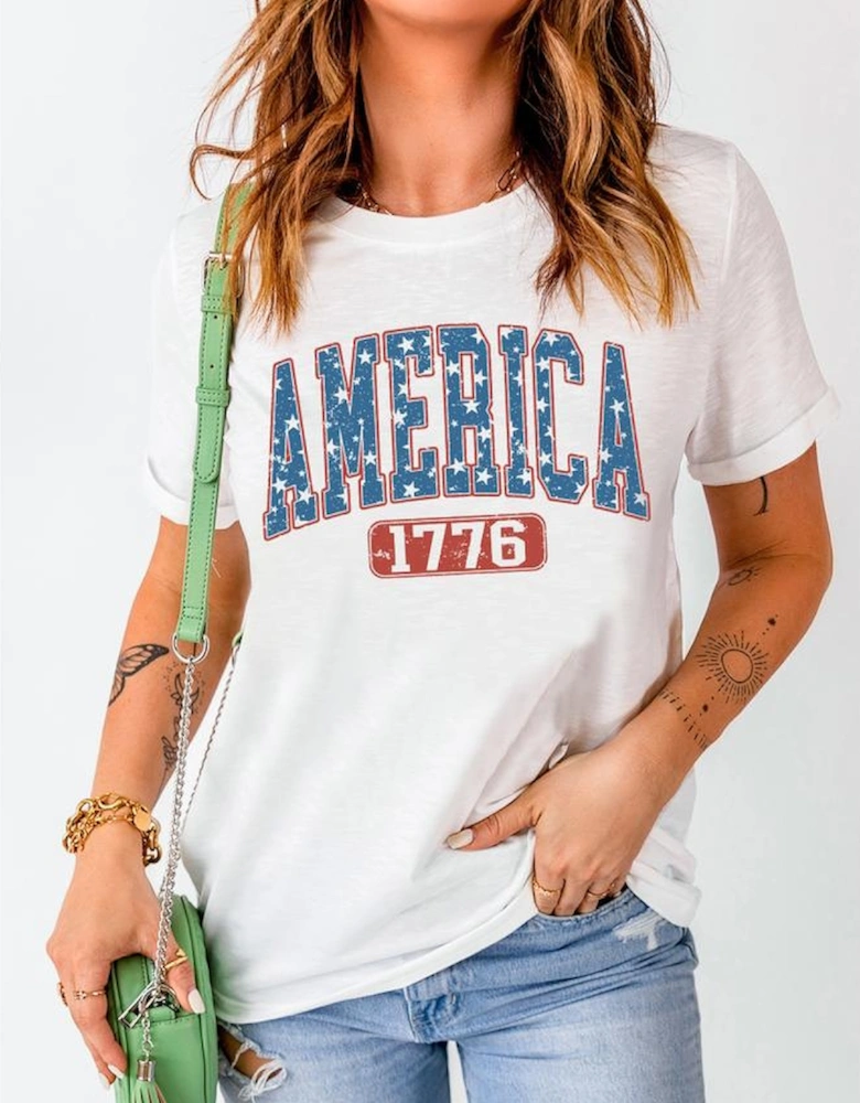 White Star AMERICA 1776 Print Independence Day Tee