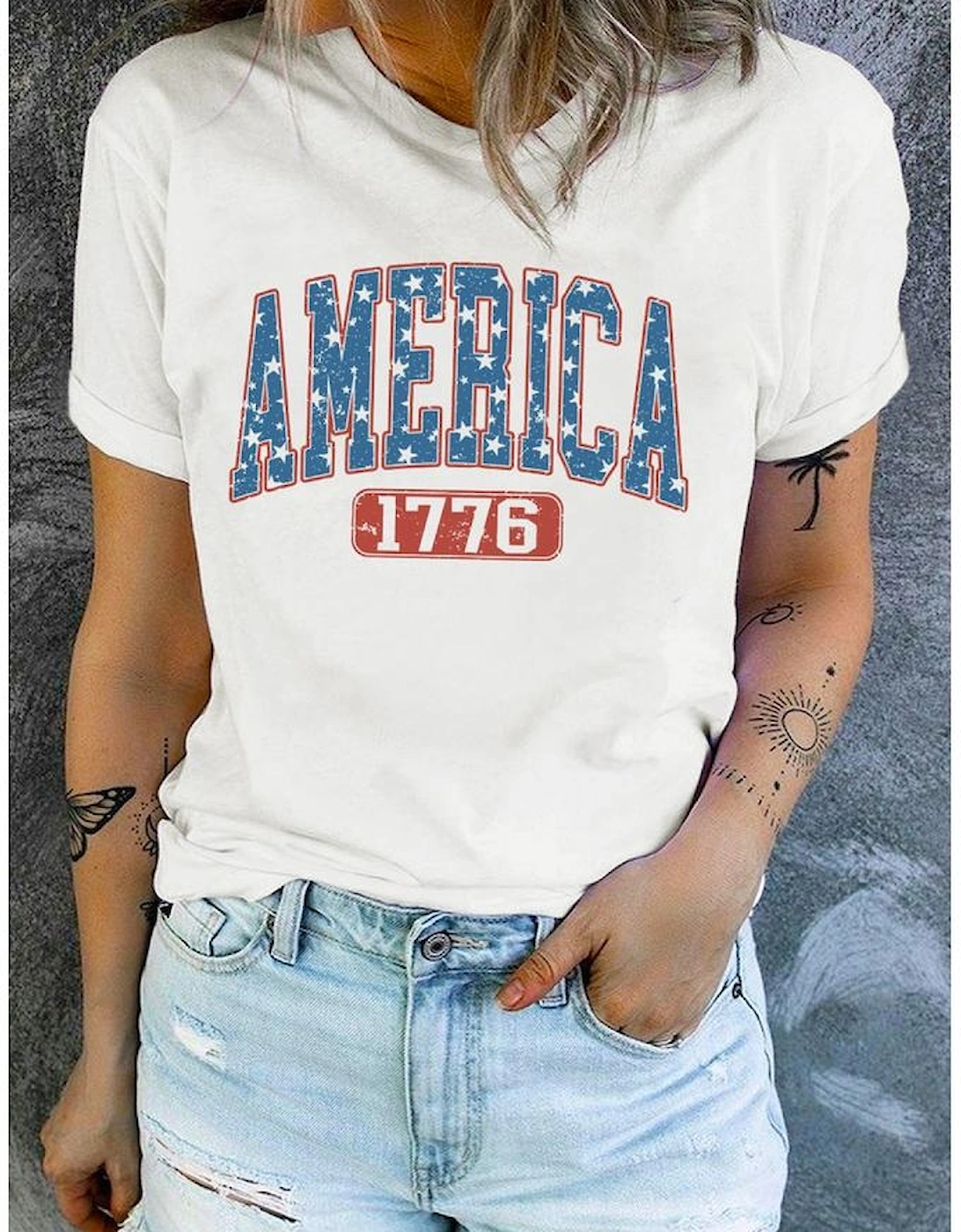 White Star AMERICA 1776 Print Independence Day Tee