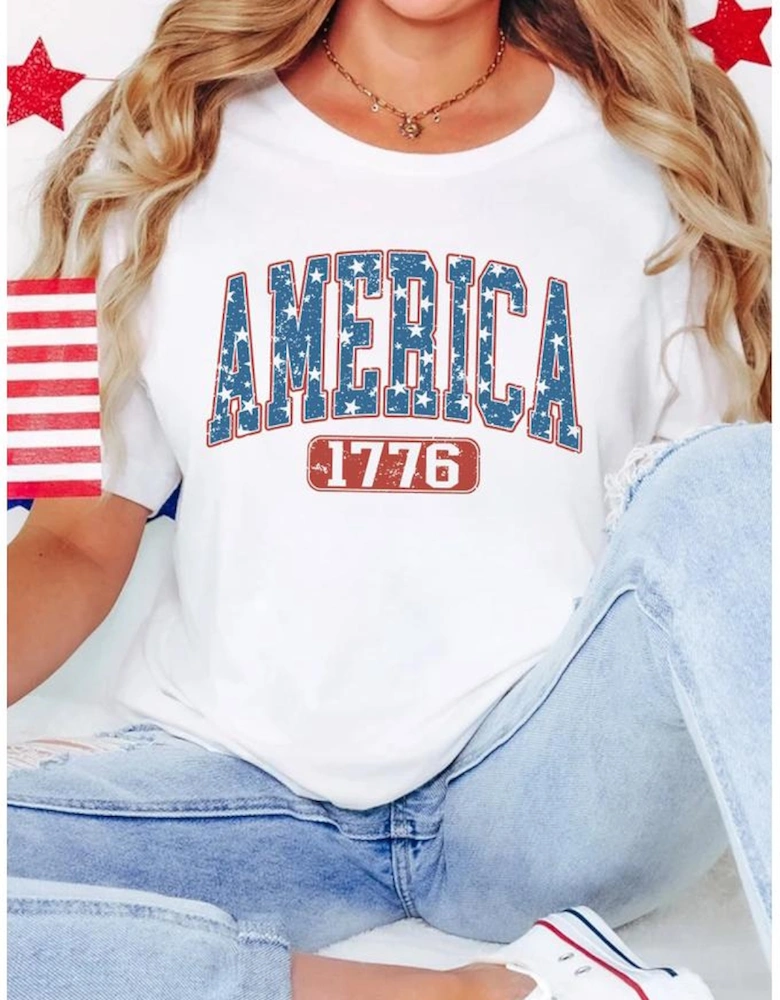 White Star AMERICA 1776 Print Independence Day Tee