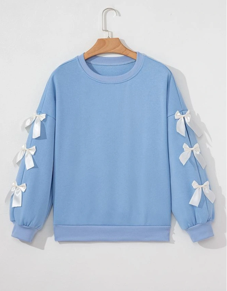 Myosotis Contrast Bow Decor Dropped Sleeve Crewneck Sweatshirt