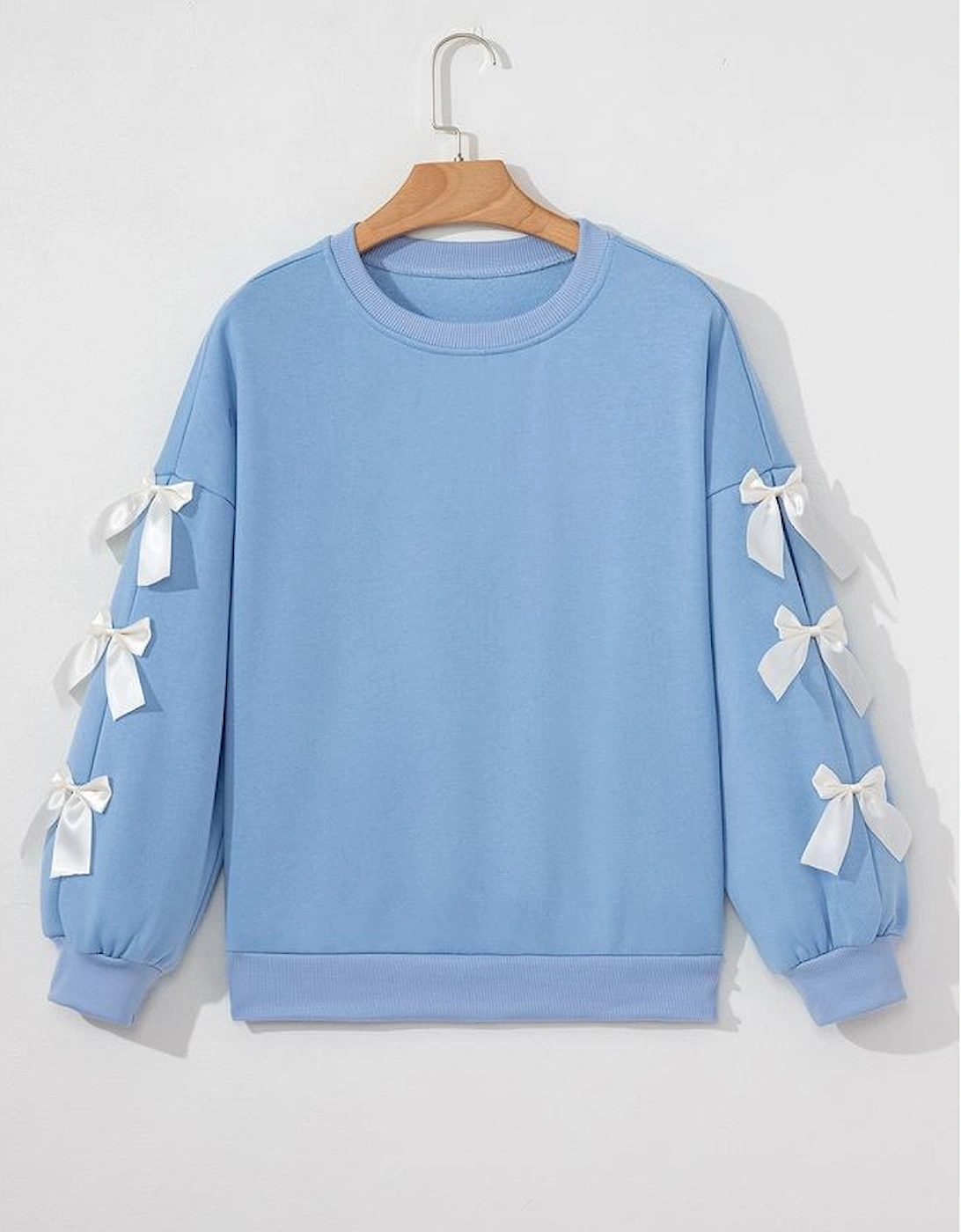Myosotis Contrast Bow Decor Dropped Sleeve Crewneck Sweatshirt