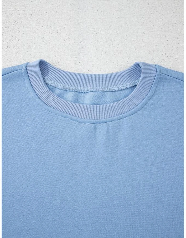 Myosotis Contrast Bow Decor Dropped Sleeve Crewneck Sweatshirt