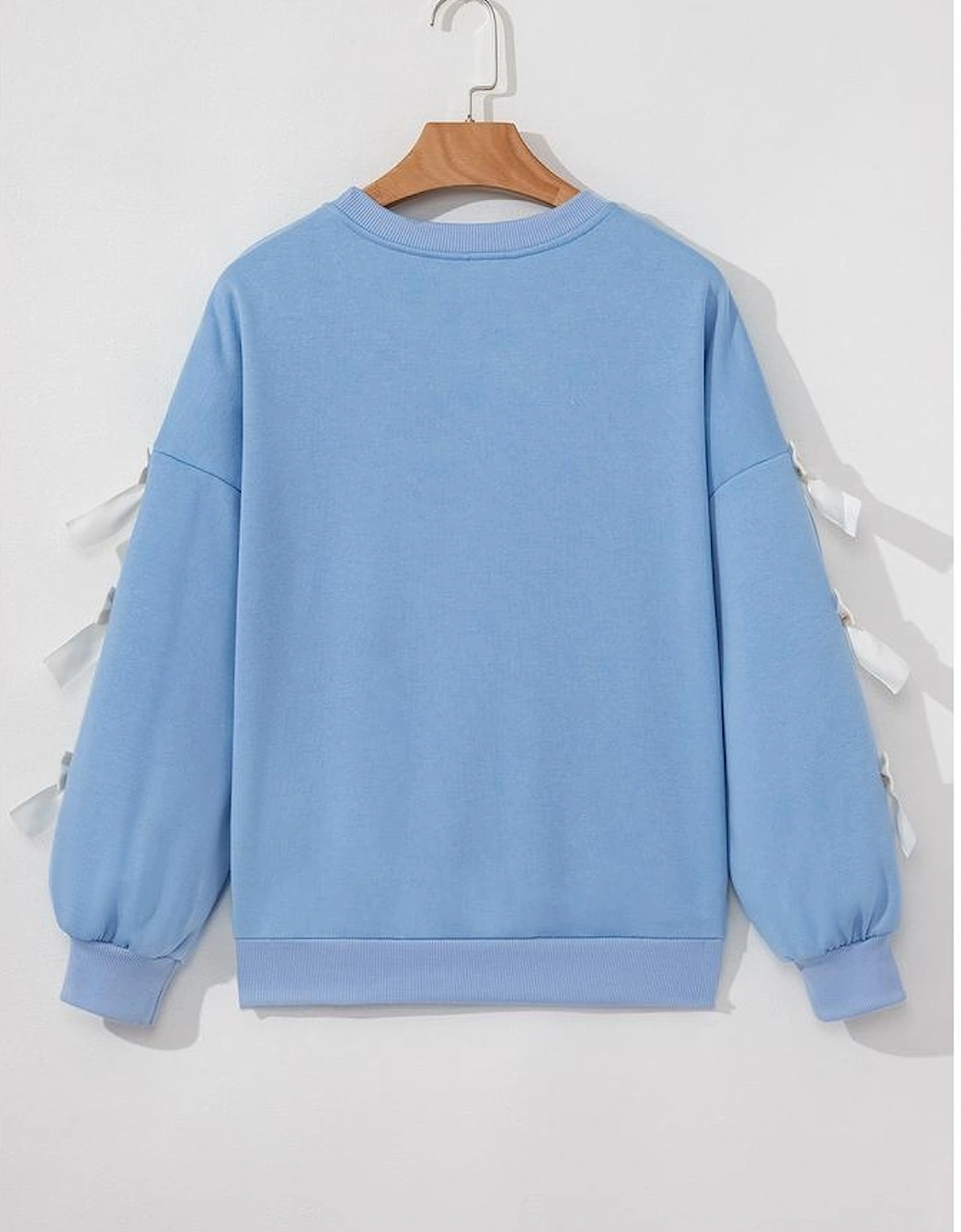 Myosotis Contrast Bow Decor Dropped Sleeve Crewneck Sweatshirt