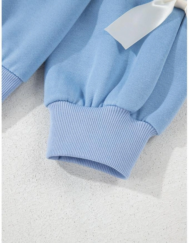 Myosotis Contrast Bow Decor Dropped Sleeve Crewneck Sweatshirt